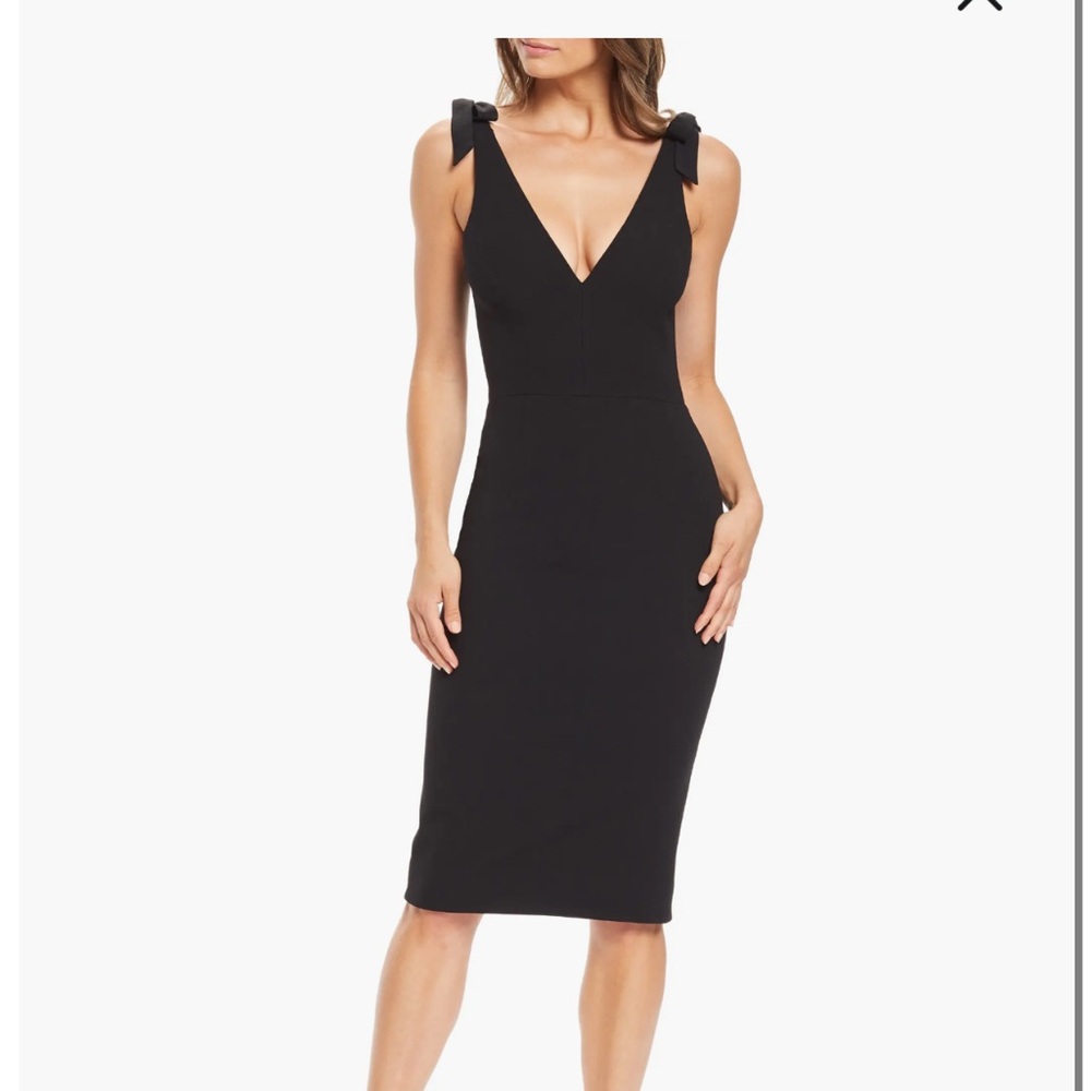 Dress the Population Black Midi Dress with Shoulder Ties